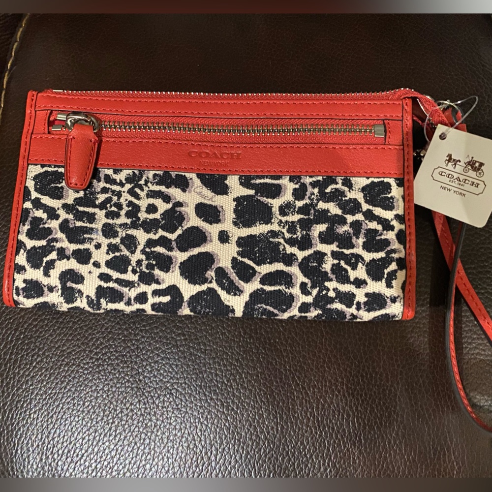 COACH Ocelot Cheetah Canvas Convertible Zippy Wallet